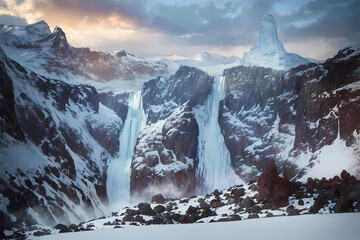 Frozen waterfall. Generative AI.