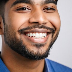 Beautiful young Asian Indian model man smiling with clean teeth