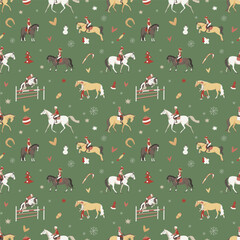 Riding school at Christmas and New Year, seamless vector pattern