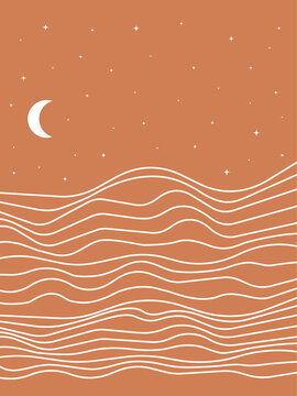 Boho Moonrise - Abstract Mountain Lines with Lunar Elegance