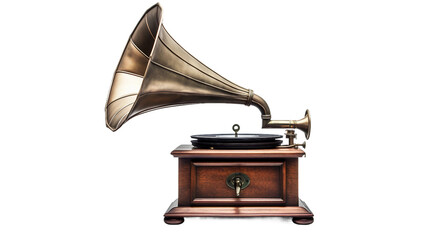 Good looking fashioned Gramophone with a Horn Speaker Isolated on Transparent Background PNG.