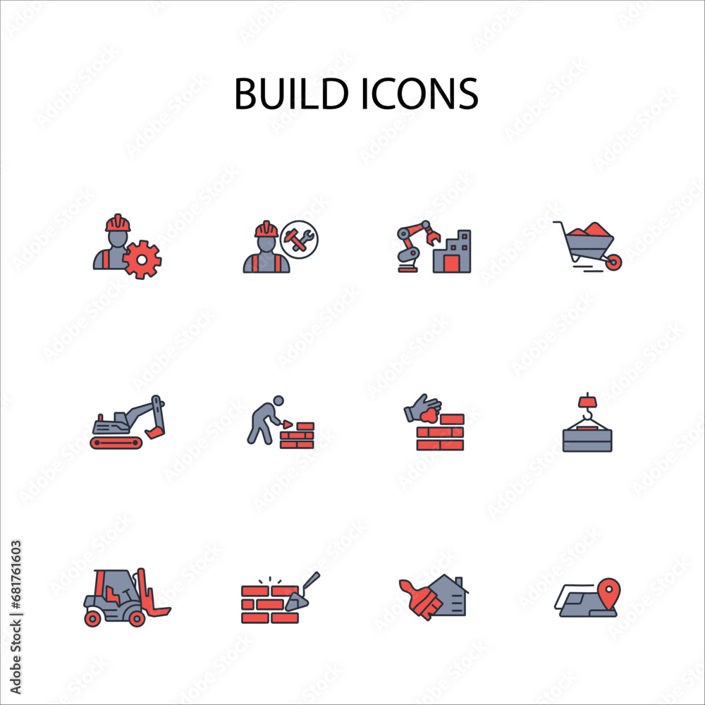 Poster build and construction icon set.vector.editable stroke.linear style sign for use web design,logo.sym