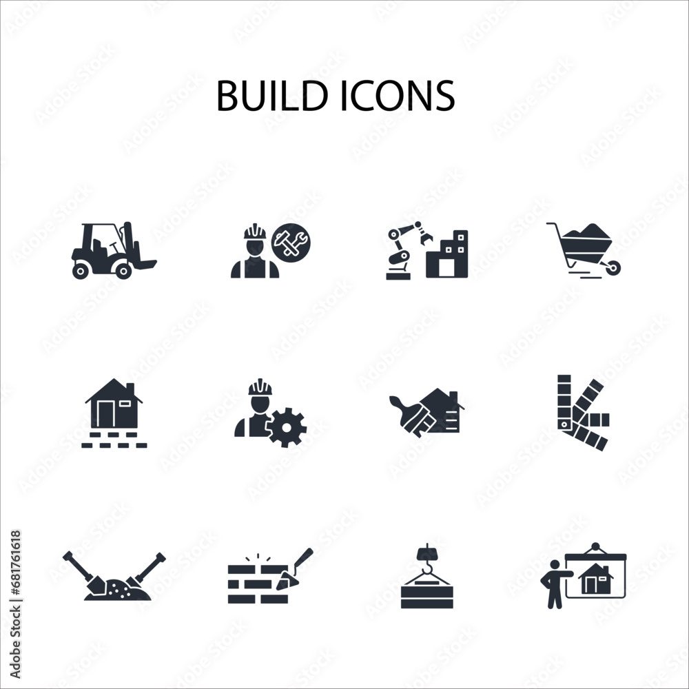 Poster build and construction icon set.vector.editable stroke.linear style sign for use web design,logo.sym