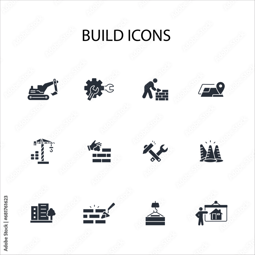 Poster build and construction icon set.vector.editable stroke.linear style sign for use web design,logo.sym