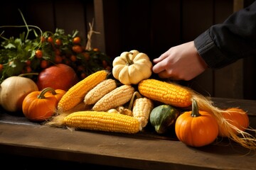 Bountiful Harvest at a Vibrant Farm. Anonymous Chef Skillfully Gathering Fresh Organic Vegetables