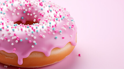 donuts with icing, sweet dessert. empty place for your text. light blue and pink colors.