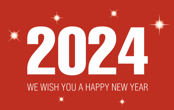 Cartel con el mensaje Año 2024 Feliz año Nuevo sobre un rojo aislado. Vista de frente y de cerca. Copy space