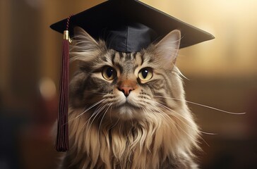 Graduate cat smart. Kitten scientist. Generate AI