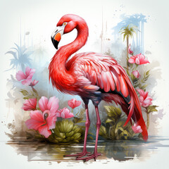 Fototapeta premium watercolor Flamingo clipart, Generative Ai