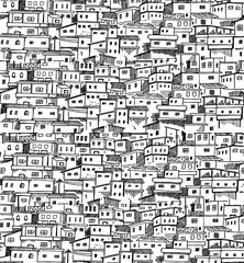 Vector pattern illustration, with stripped strokes, of artistic representation of favela.