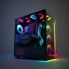 a computer tower with colorful lights