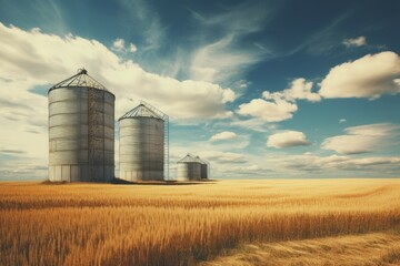 Fototapeta na wymiar Grain silos countryside. Crop farm. Generate Ai