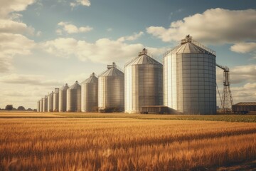 Rustic Grain silos countryside. Crop farm. Generate Ai - obrazy, fototapety, plakaty