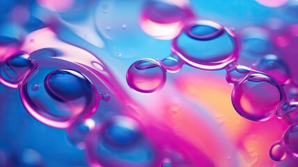 Drops of water on a pink and blue background - obrazy, fototapety, plakaty