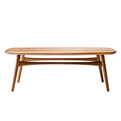 Sleek mid-century modern coffee table with tapered legs and a smooth wooden finish.