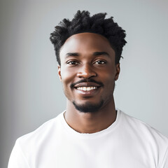 Portrait of young black businessman and sustainable business entrepreneur staring at the camera in a photography studio. Isolated against modern neutral background
