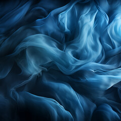 Fototapeta premium Blue silk scarf flying on black, texture of blue thin smooth fabric, folds and play, beautiful bright background, textile wallpaper