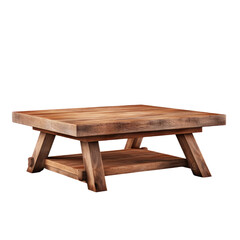 A traditional style, heavy-set sturdy wooden table with thick legs and a sturdy build, isolated on transparent background.