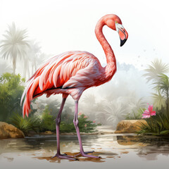 Fototapeta premium watercolor Flamingo clipart, Generative Ai