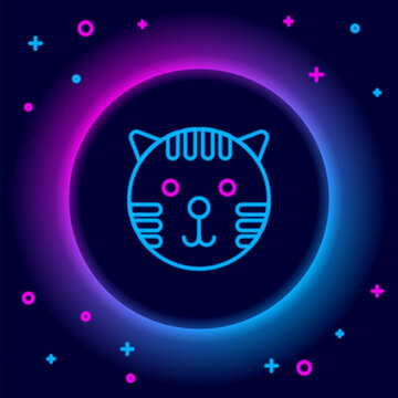 Glowing neon line Tiger zodiac sign icon isolated on black background. Astrological horoscope collection. Colorful outline concept. Vector