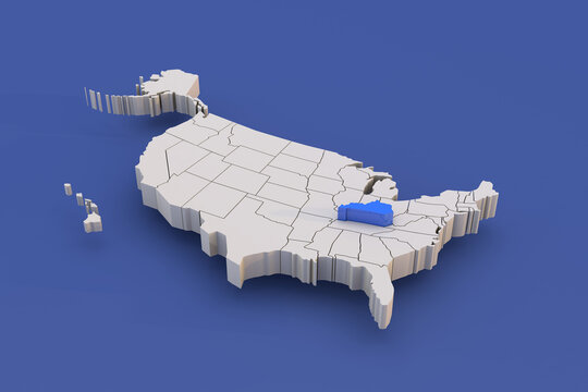 Kentucky state of USA map with white states a 3D united states of america map