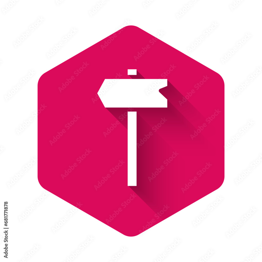 Poster white road traffic sign. signpost icon isolated with long shadow. pointer symbol. isolated street in