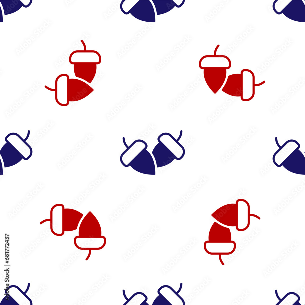 Poster blue and red acorn icon isolated seamless pattern on white background. vector