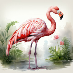 Fototapeta premium watercolor Flamingo clipart, Generative Ai