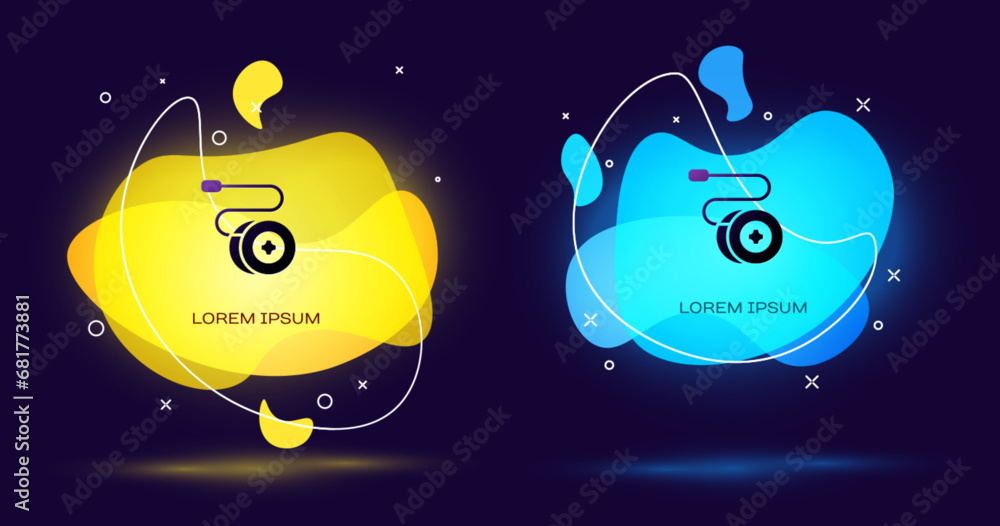 Poster black yoyo toy icon isolated on black background. abstract banner with liquid shapes. vector