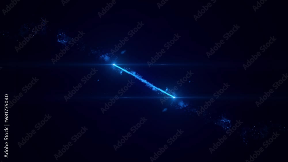 Poster bright blue neon glowing fast moving streams of bright particles. light trace of a wave. particle mo