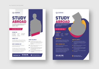 Study abroad flyer, higher education flyer, school admission flyer template design