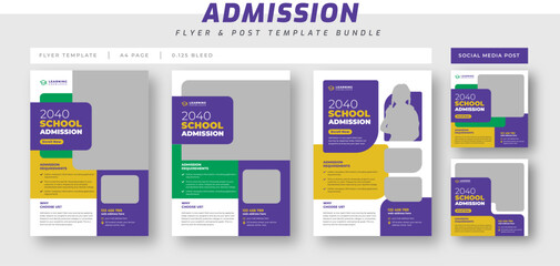 School admission education flyer bundle, higher education social media post set web banner template, higher education flyer, study abroad flyer - obrazy, fototapety, plakaty