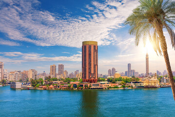 Bright Nile scenery, view on the river and Gezira island in Cairo, Egypt © AlexAnton
