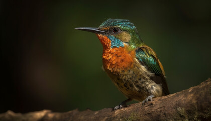 Vibrant bee eater perching on branch, iridescent feathers shining generated by AI