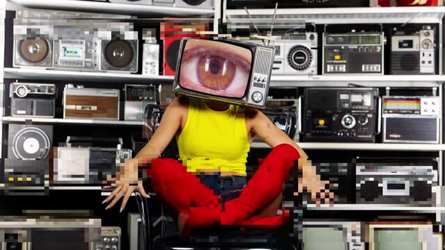 woman dancerf with television head 