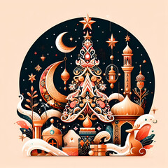 christmas card with christmas tree arabic style