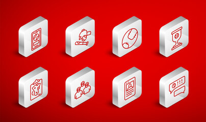 Set line Speech bubble chat baseball, Baseball bat with ball,, Award cup, card, Mobile, Team of players and Planning strategy icon. Vector
