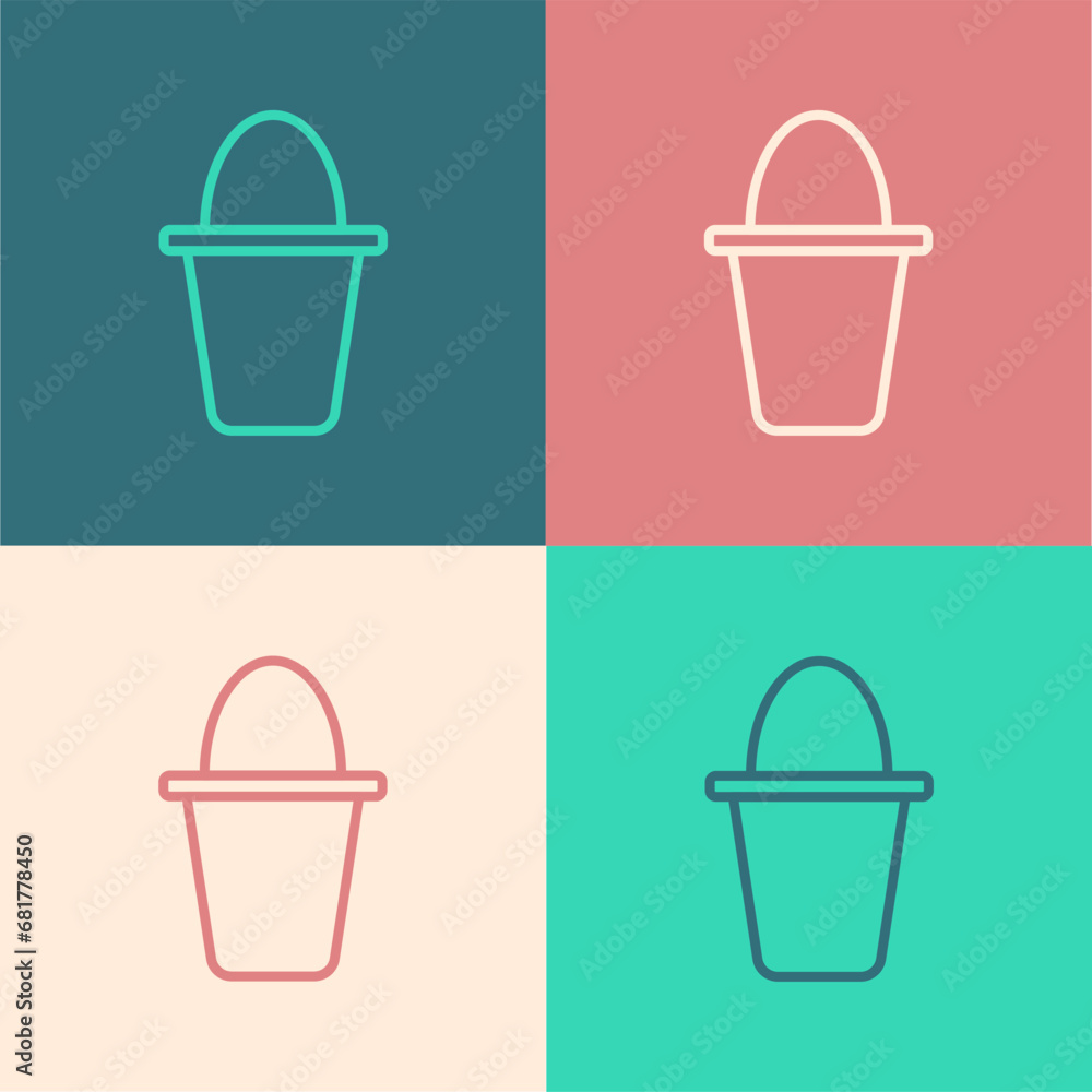 Poster pop art line fishing bucket icon isolated on color background. fish in a bucket. vector