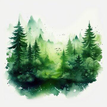 Simple watercolor green forest © BrandwayArt