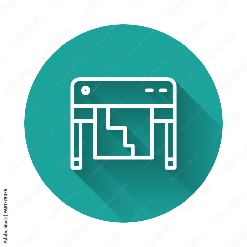 Poster white line plotter icon isolated with long shadow. large format multifunction printer. polygraphy, p