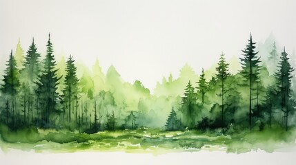 Obraz premium Simple watercolor green forest