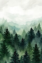 Fototapeta premium Simple watercolor green forest
