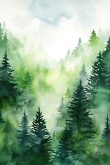 Fototapeta premium Simple watercolor green forest