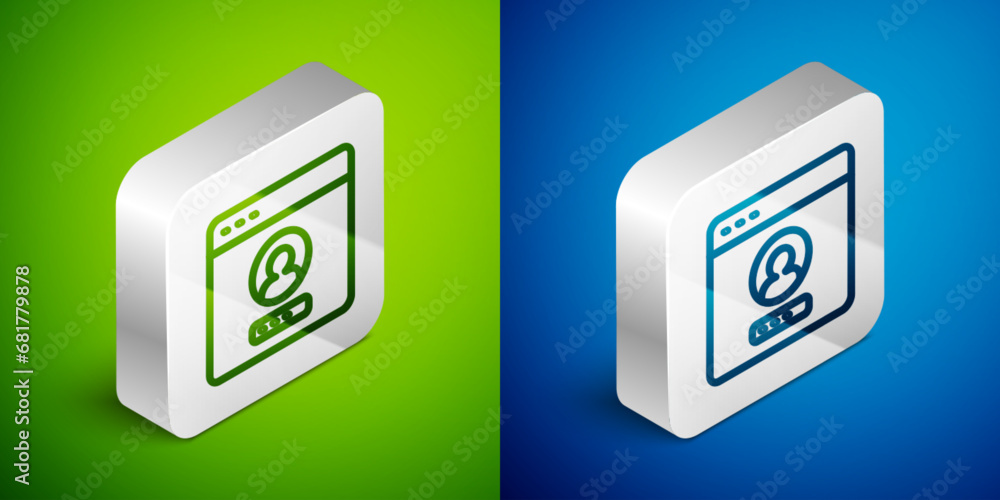 Aufkleber isometric line create account screen icon isolated on green and blue background. silver square butto
