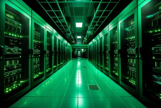 Green data center place. Futuristic storage. Generate Ai - Powered by Adobe