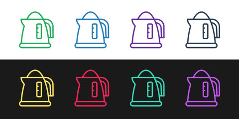 Set line Electric kettle icon isolated on black and white background. Teapot icon. Vector