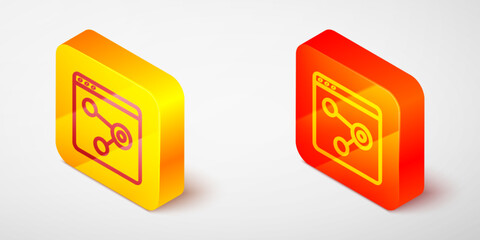 Isometric line Browser window icon isolated on grey background. Yellow and orange square button. Vector