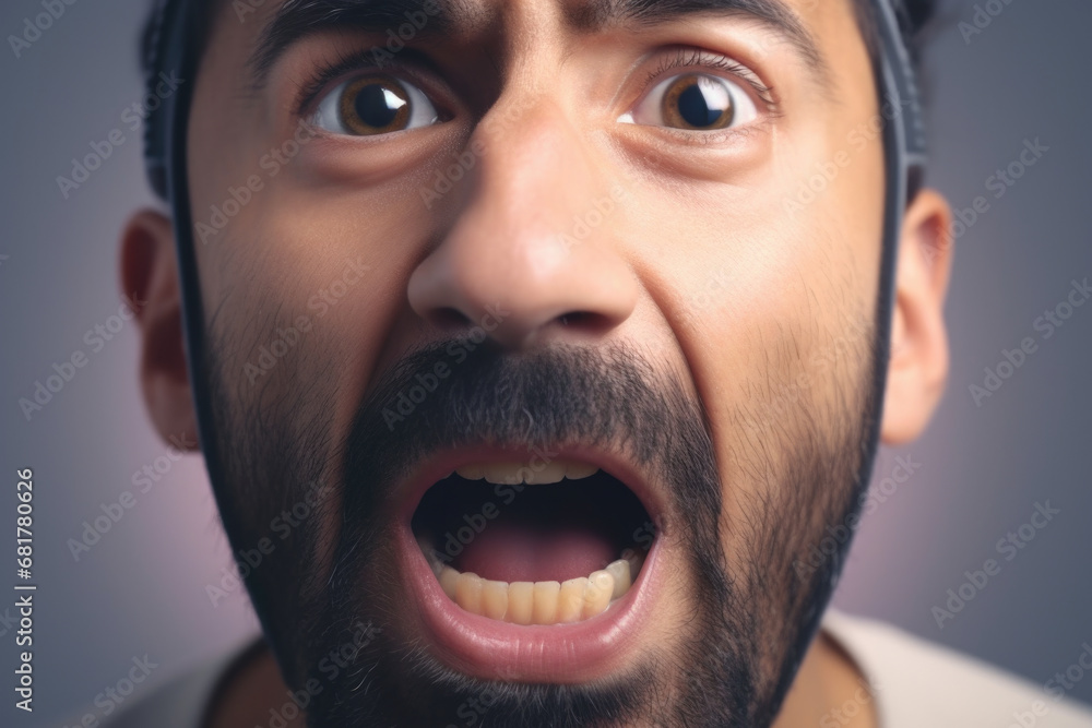 Poster close up of man with surprised expression on his face. suitable for various uses