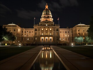 Historic Arizona State Capitol Building with American Flag Flying High in Phoenix