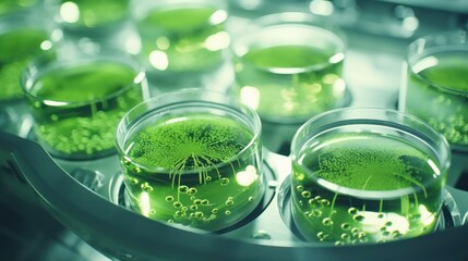 Top View of Algae Control Process in Green Energy Lab - obrazy, fototapety, plakaty